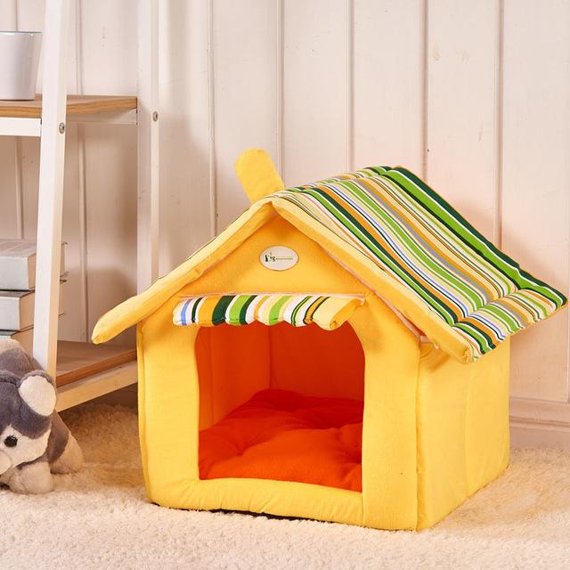 Stylish Striped Dog House with Removable Mat - Comfortable & Foldable Pet Bed for Small to Large Dogs - Easy to Clean