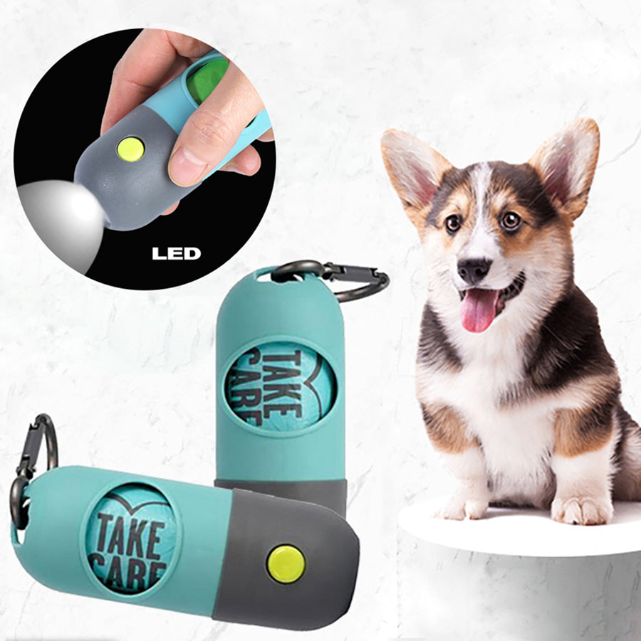 Illuminated LED Dog Waste Bag Dispenser: Portable & Eco-Friendly Pet Poop Bag Holder with Light - Includes Metal Carabiner