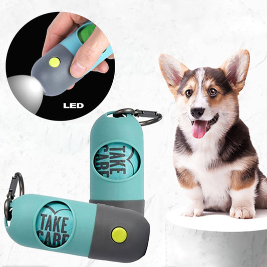 Illuminated LED Dog Waste Bag Dispenser: Portable & Eco-Friendly Pet Poop Bag Holder with Light - Includes Metal Carabiner