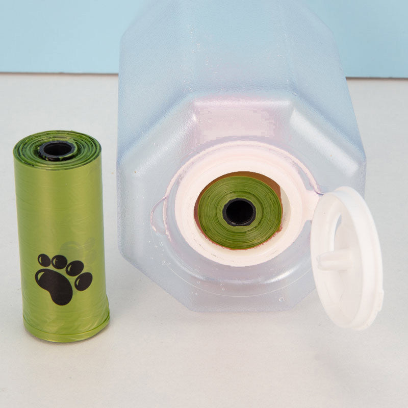 3-in-1 Multifunctional Pet Travel Companion: Portable Water & Food Dispenser with Built-In Poop Bag Holder