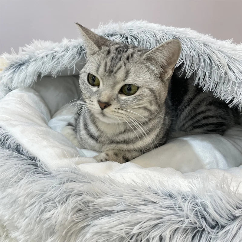 Cozy & Plush 2-in-1 Winter Pet Bed: Perfect Nest for Cats & Small Dogs