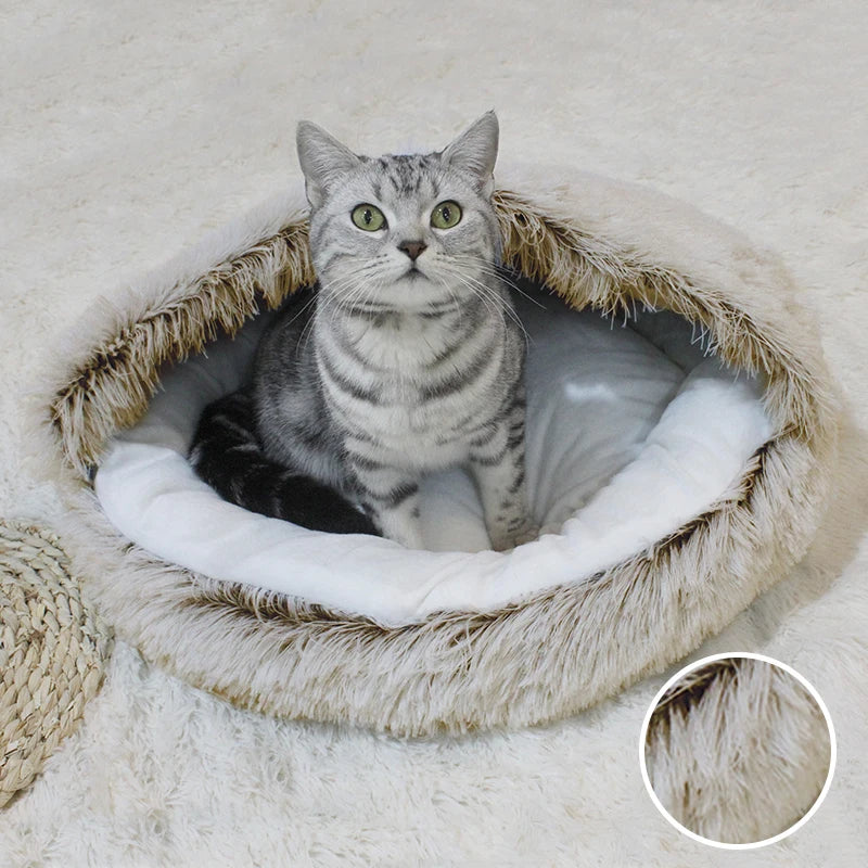 Cozy & Plush 2-in-1 Winter Pet Bed: Perfect Nest for Cats & Small Dogs