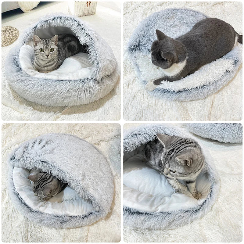 Cozy & Plush 2-in-1 Winter Pet Bed: Perfect Nest for Cats & Small Dogs