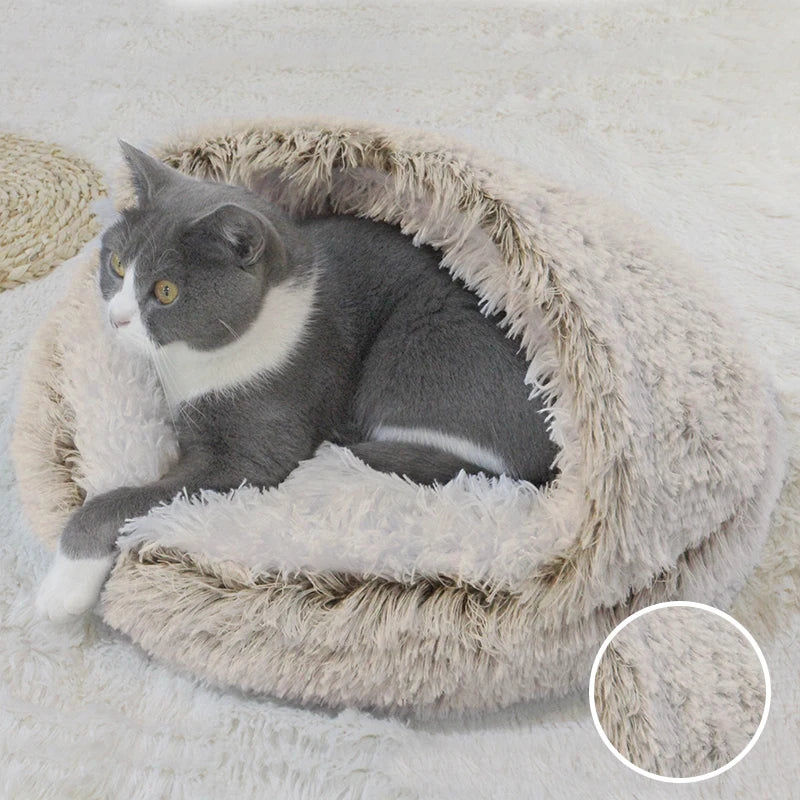Cozy & Plush 2-in-1 Winter Pet Bed: Perfect Nest for Cats & Small Dogs
