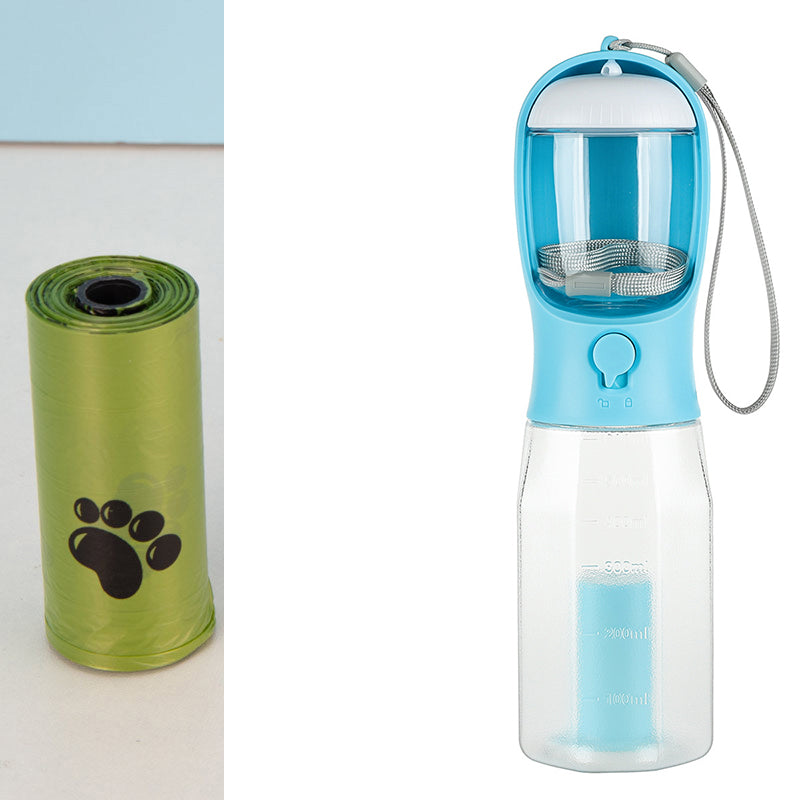 3-in-1 Multifunctional Pet Travel Companion: Portable Water & Food Dispenser with Built-In Poop Bag Holder