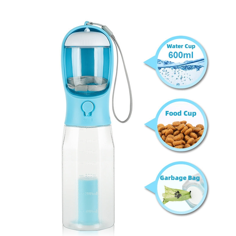 3-in-1 Multifunctional Pet Travel Companion: Portable Water & Food Dispenser with Built-In Poop Bag Holder