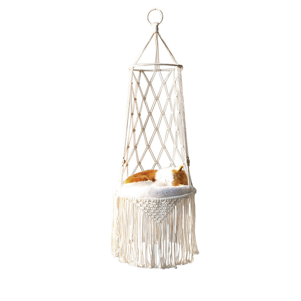 Elegant Macrame Cat Hammock: Handwoven Wall Hanging Pet Bed - Perfect Gift for Cat Lovers