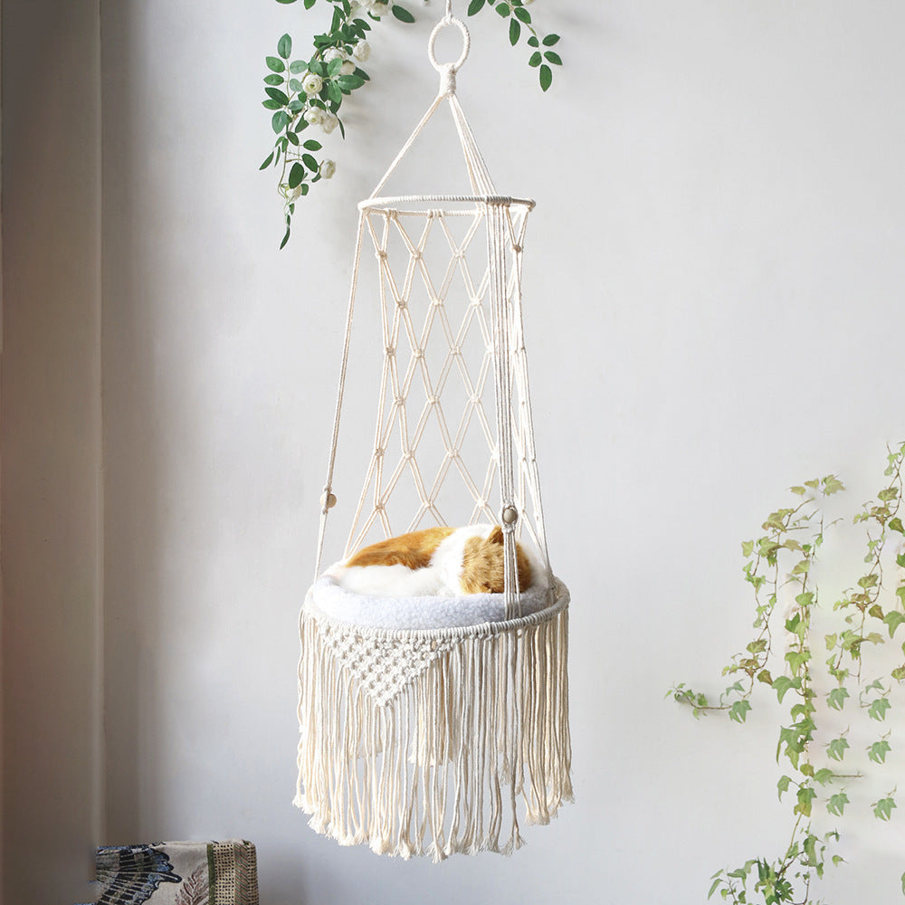 Elegant Macrame Cat Hammock: Handwoven Wall Hanging Pet Bed - Perfect Gift for Cat Lovers