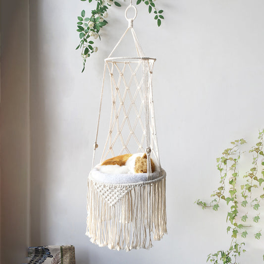 Elegant Macrame Cat Hammock: Handwoven Wall Hanging Pet Bed - Perfect Gift for Cat Lovers