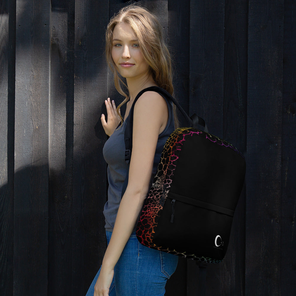 Wild Rainbow Outline Medium Size Backpack With Front Pocket | Water-Resistant Laptop Backpack with Multiple Pockets for Daily Use or Sports | - Comfortable Culture - Backpacks - Comfortable Culture