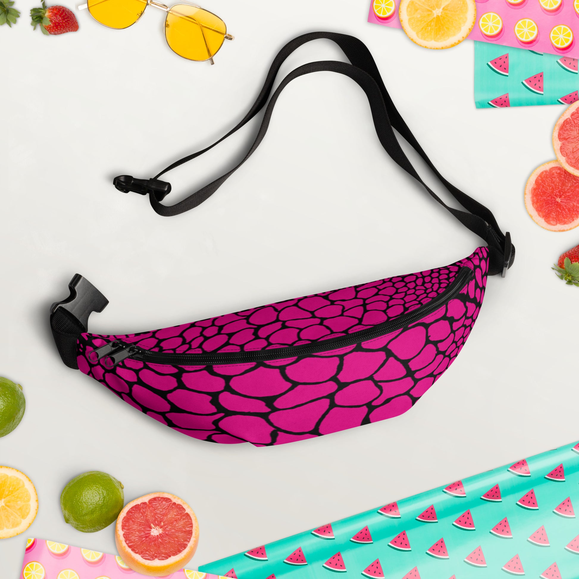 Wild Fanny Pack (Violet - Red) | Colorful Organic Print | Festival Bum Bag | Belt Bag | Waist Pack | - Comfortable Culture - Fanny Packs - Comfortable Culture
