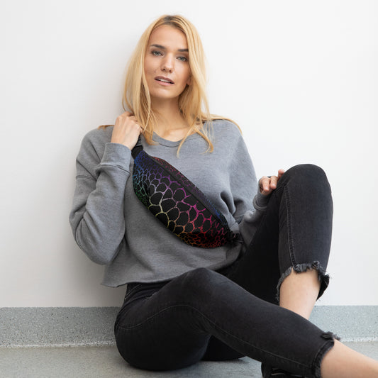 Wild Rainbow Outline Fanny Pack | Colorful Organic Print | Festival Bum Bag | Belt Bag | Waist Pack | - Comfortable Culture - Fanny Packs - Comfortable Culture