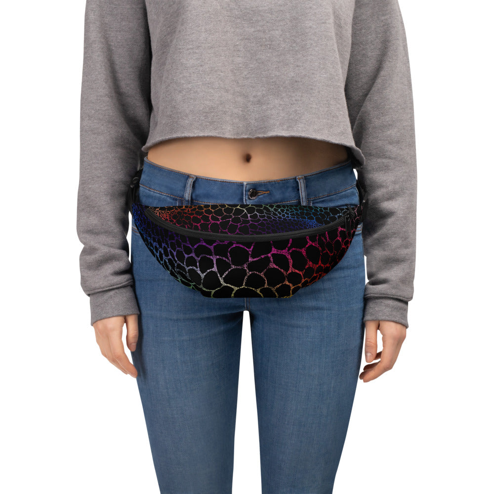 Wild Rainbow Outline Fanny Pack | Colorful Organic Print | Festival Bum Bag | Belt Bag | Waist Pack | - Comfortable Culture - Fanny Packs - Comfortable Culture