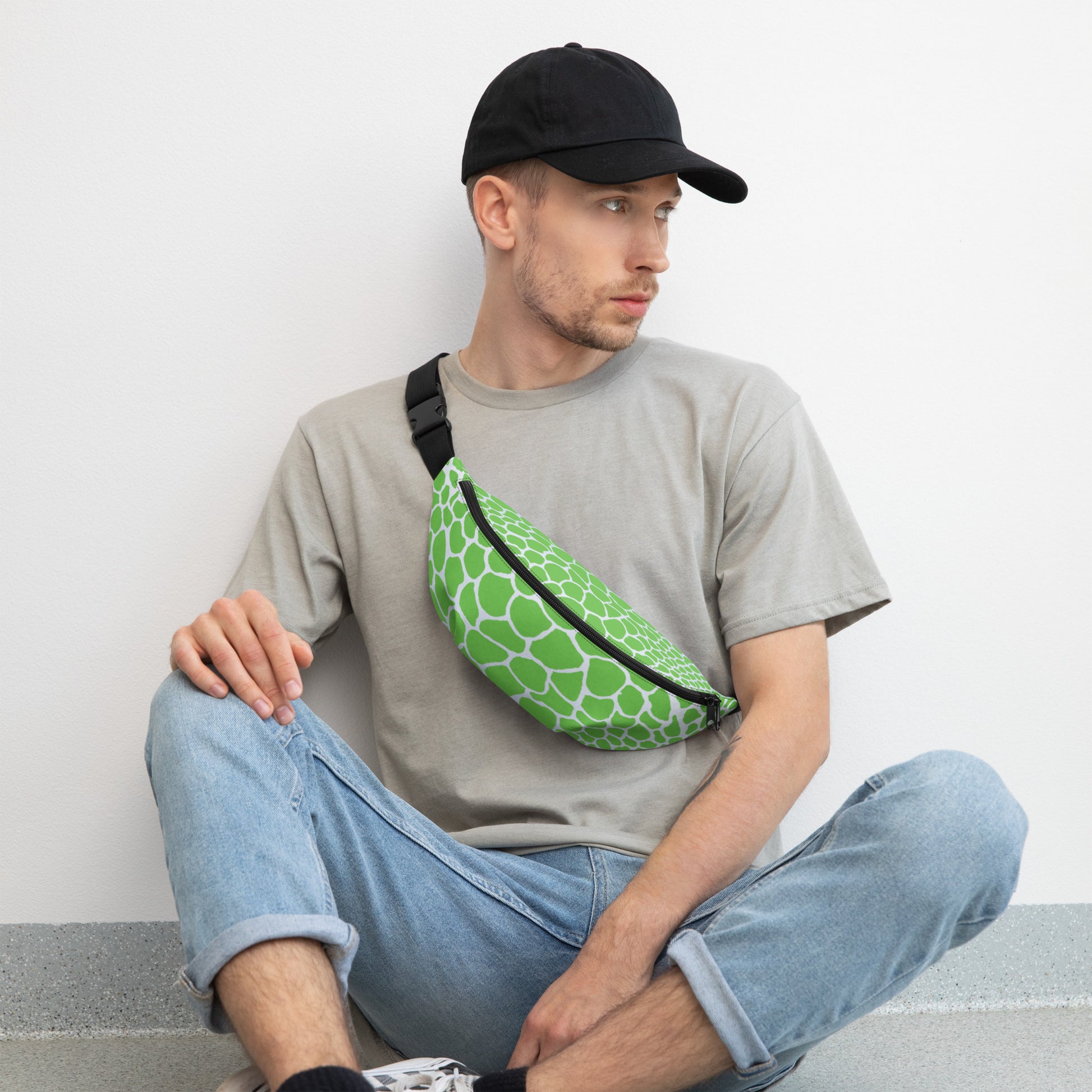 Wild Fanny Pack (Green/Silver) | Colorful Organic Print | Festival Bum Bag | Belt Bag | Waist Pack | - Comfortable Culture - Fanny Packs - Comfortable Culture