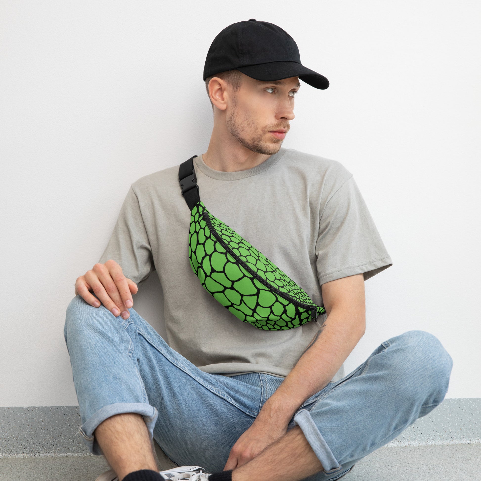 Wild Fanny Pack (Green/Black) | Colorful Organic Print | Festival Bum Bag | Belt Bag | Waist Pack | - Comfortable Culture - Fanny Packs - Comfortable Culture