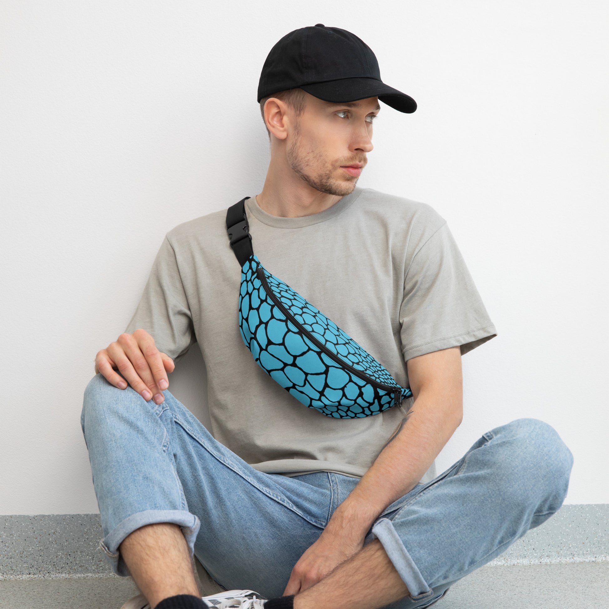 Wild Fanny Pack (Sky Blue) | Colorful Organic Print | Festival Bum Bag | Belt Bag | Waist Pack | - Comfortable Culture - Fanny Packs - Comfortable Culture