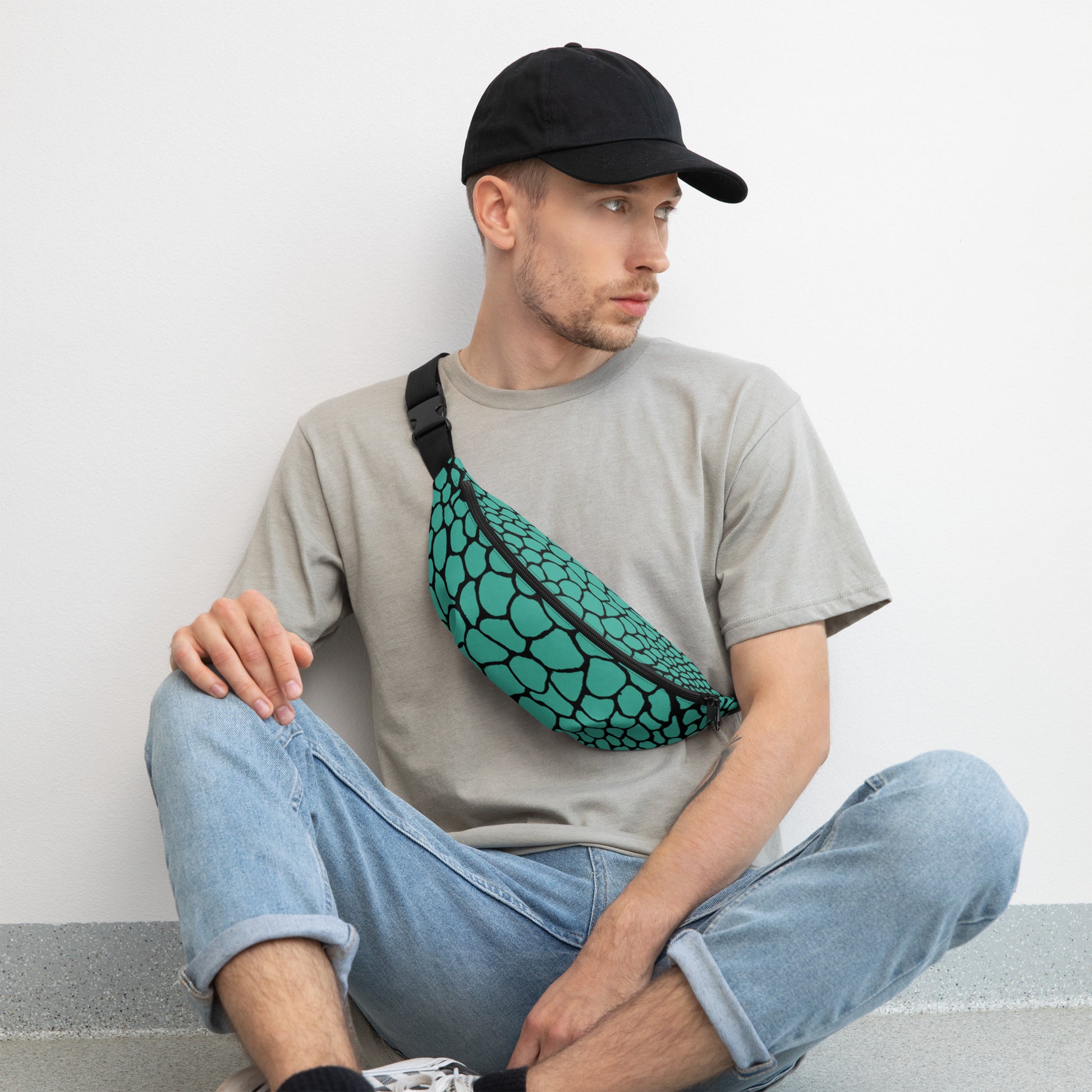 Wild Fanny Pack (Teal) | Colorful Organic Print | Festival Bum Bag | Belt Bag | Waist Pack | - Comfortable Culture - Fanny Packs - Comfortable Culture