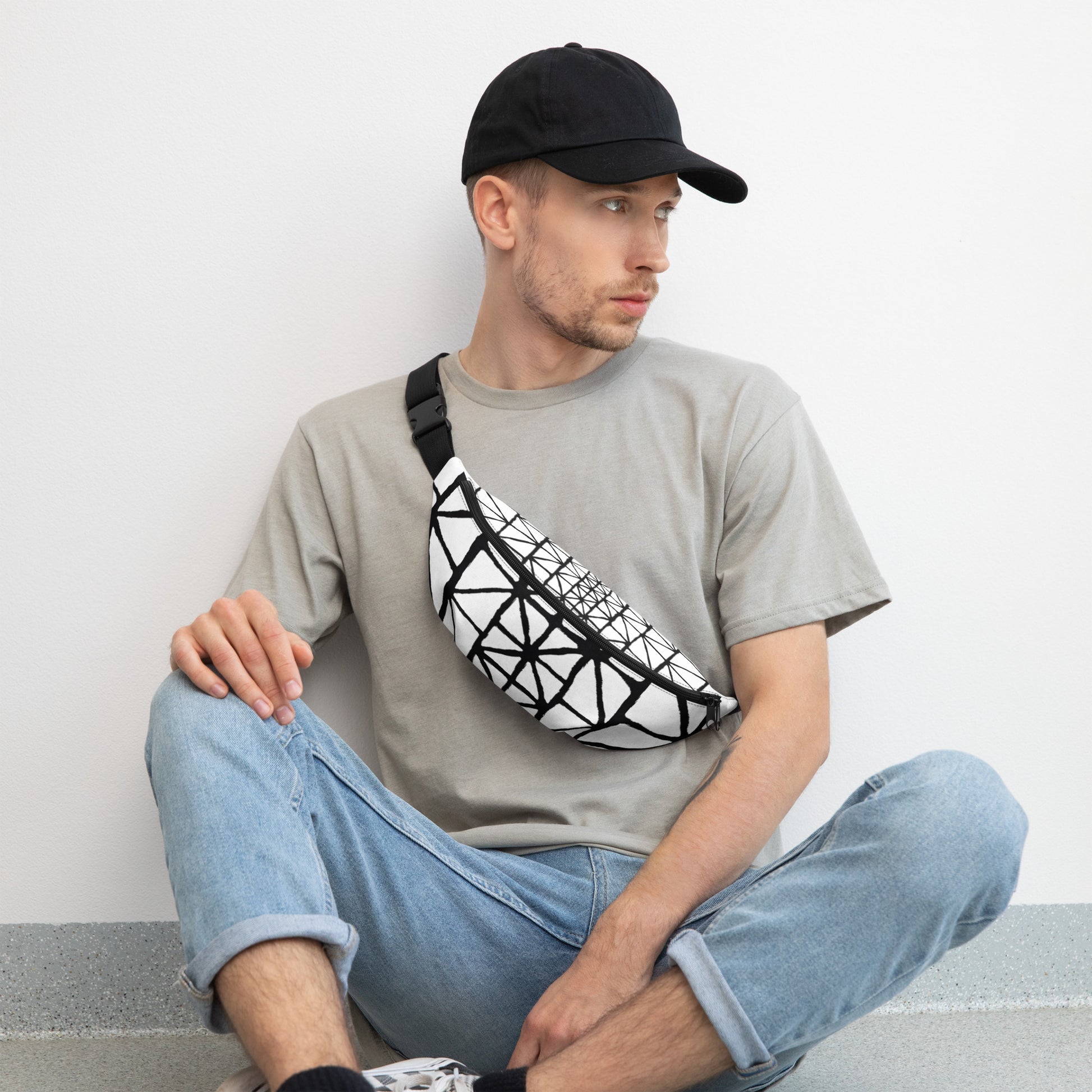 Tribal Pattern Fanny Pack (Black/White) | Festival Bum Bag | Belt Bag | Waist Pack | Geometric Pattern | - Comfortable Culture - Fanny Packs - Comfortable Culture