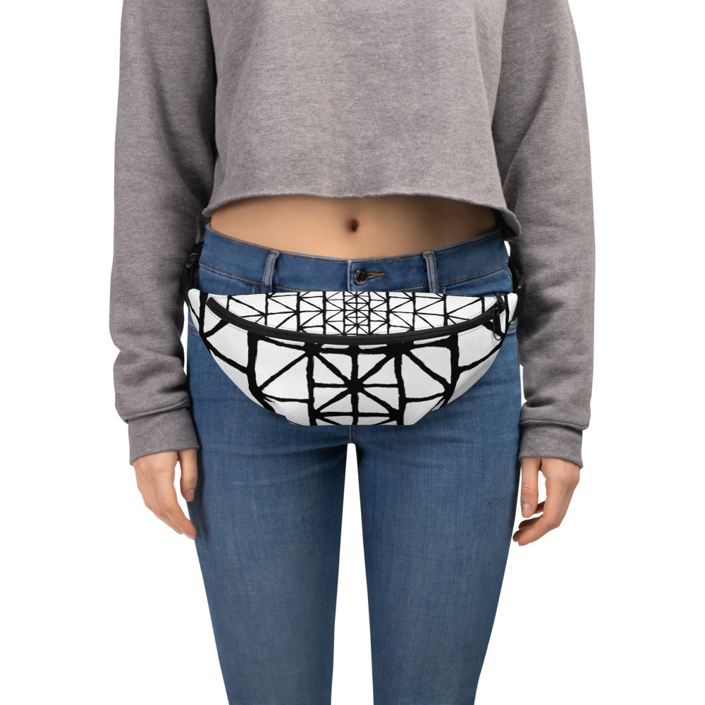 Tribal Pattern Fanny Pack (Black/White) | Festival Bum Bag | Belt Bag | Waist Pack | Geometric Pattern | - Comfortable Culture - Fanny Packs - Comfortable Culture