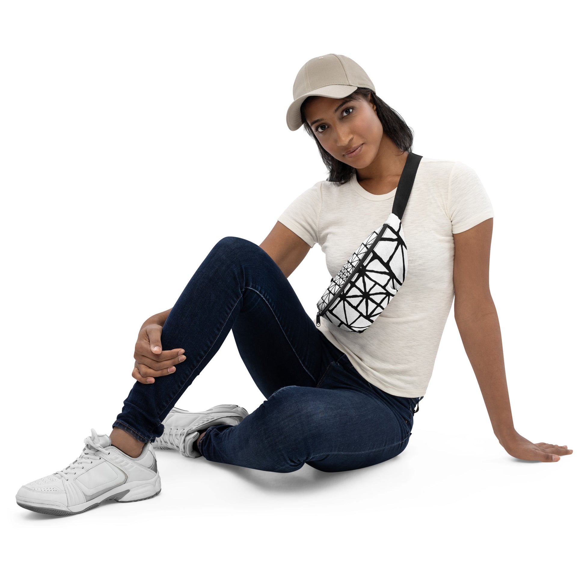 Tribal Pattern Fanny Pack (Black/White) | Festival Bum Bag | Belt Bag | Waist Pack | Geometric Pattern | - Comfortable Culture - Fanny Packs - Comfortable Culture
