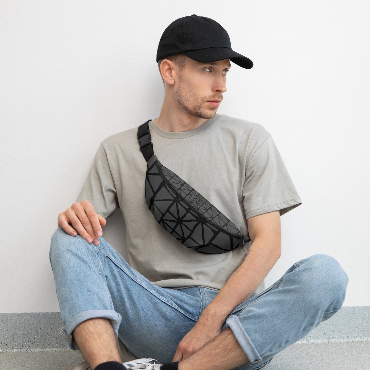 Tribal Pattern Fanny Pack (Eclipse Grey) | Festival Bum Bag | Belt Bag | Waist Pack | Geometric Pattern | - Comfortable Culture - Fanny Packs - Comfortable Culture