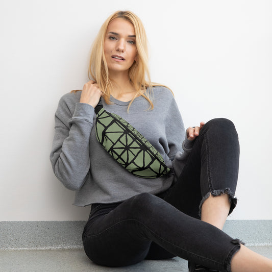 Tribal Pattern Fanny Pack (Desert Chaparral Green) | Festival Bum Bag | Belt Bag | Waist Pack | Geometric Pattern | - Comfortable Culture - S/M - Fanny Packs - Comfortable Culture