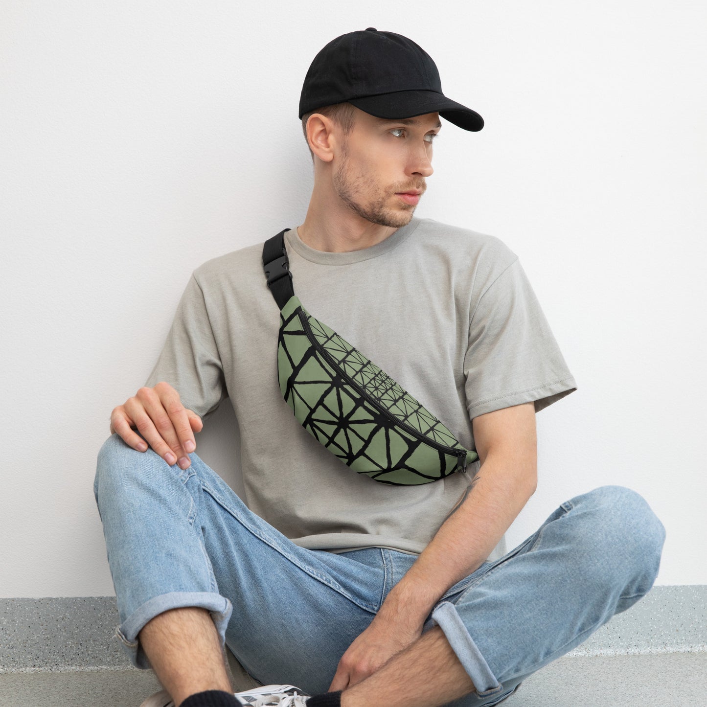 Tribal Pattern Fanny Pack (Desert Chaparral Green) | Festival Bum Bag | Belt Bag | Waist Pack | Geometric Pattern | - Comfortable Culture - Fanny Packs - Comfortable Culture