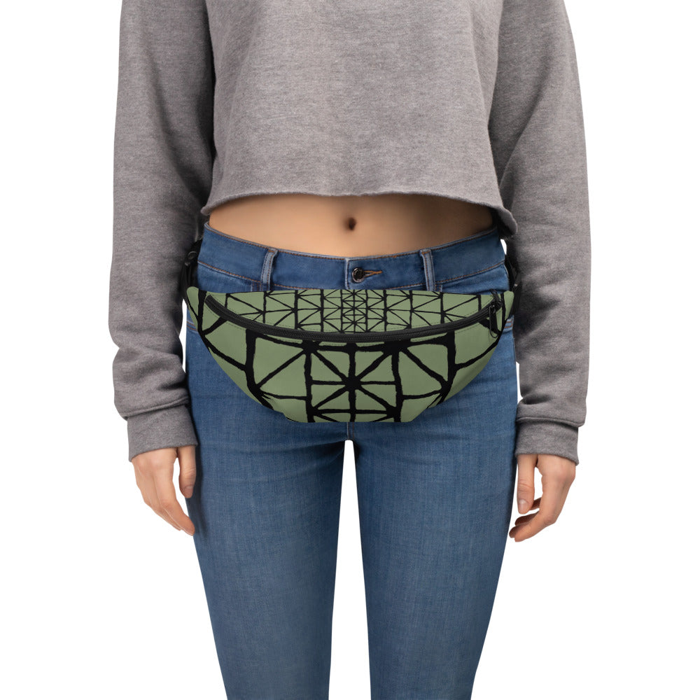 Tribal Pattern Fanny Pack (Desert Chaparral Green) | Festival Bum Bag | Belt Bag | Waist Pack | Geometric Pattern | - Comfortable Culture - Fanny Packs - Comfortable Culture
