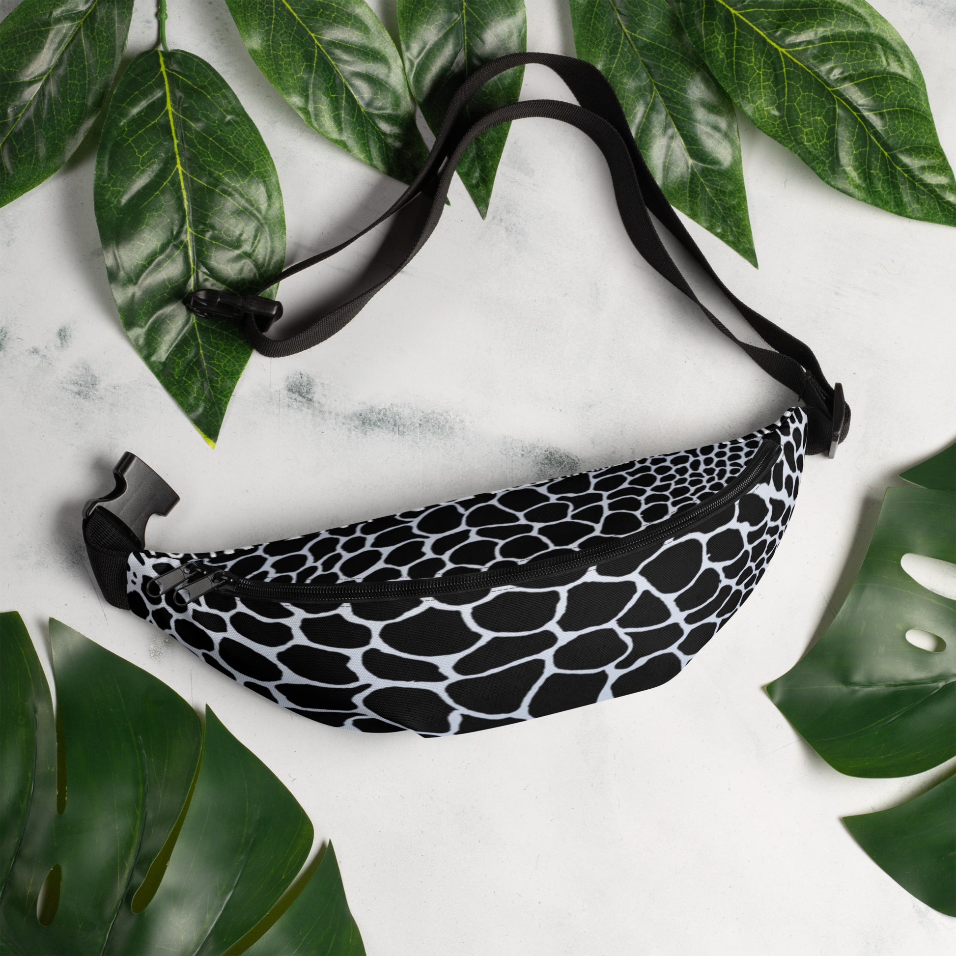 Wild Black and White Outline Fanny Pack | Animal Organic Print | Festival Waist Pack | - Comfortable Culture - Fanny Packs - Comfortable Culture