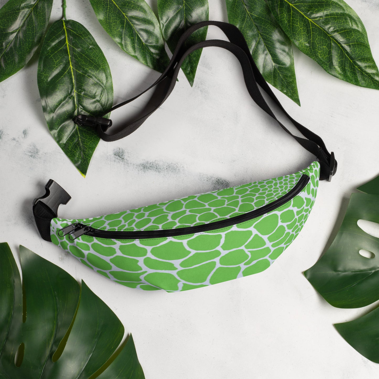 Wild Fanny Pack (Green/Silver) | Colorful Organic Print | Festival Bum Bag | Belt Bag | Waist Pack | - Comfortable Culture - S/M - Fanny Packs - Comfortable Culture