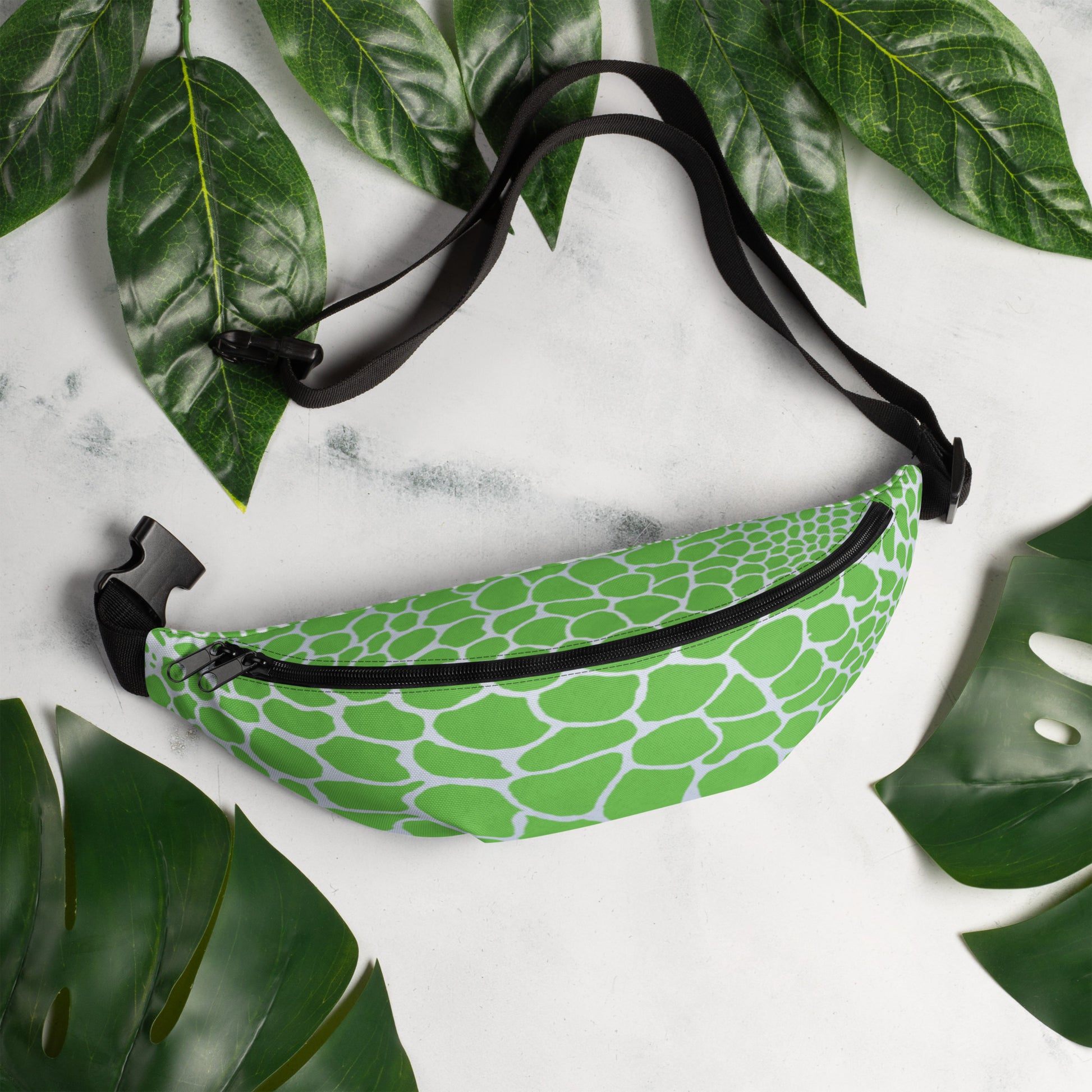 Wild Fanny Pack (Green/Silver) | Colorful Organic Print | Festival Bum Bag | Belt Bag | Waist Pack | - Comfortable Culture - S/M - Fanny Packs - Comfortable Culture