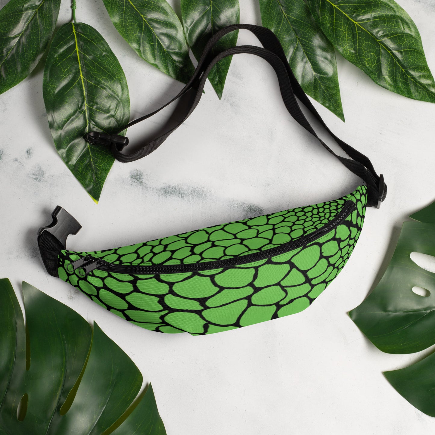 Wild Fanny Pack (Green/Black) | Colorful Organic Print | Festival Bum Bag | Belt Bag | Waist Pack | - Comfortable Culture - Fanny Packs - Comfortable Culture