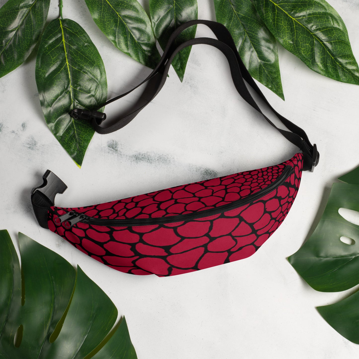 Wild Fanny Pack (Blood Red) | Colorful Organic Print | Festival Bum Bag | Belt Bag | Waist Pack | - Comfortable Culture - Fanny Packs - Comfortable Culture