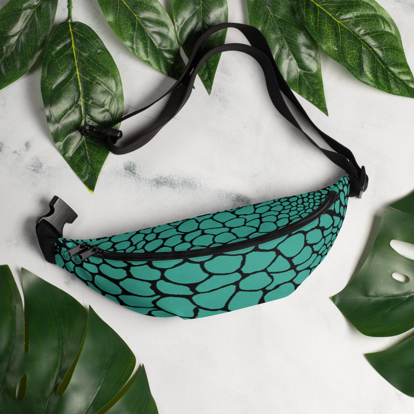 Wild Fanny Pack (Teal) | Colorful Organic Print | Festival Bum Bag | Belt Bag | Waist Pack | - Comfortable Culture - Fanny Packs - Comfortable Culture