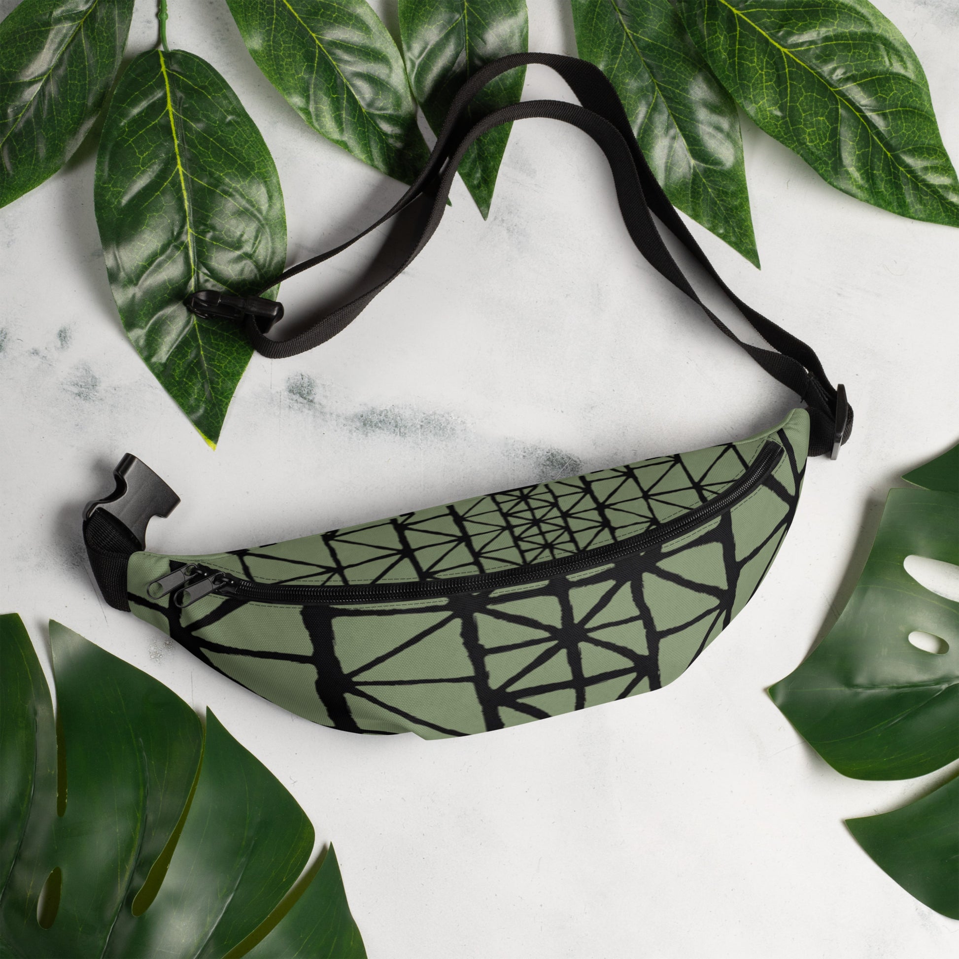 Tribal Pattern Fanny Pack (Desert Chaparral Green) | Festival Bum Bag | Belt Bag | Waist Pack | Geometric Pattern | - Comfortable Culture - Fanny Packs - Comfortable Culture