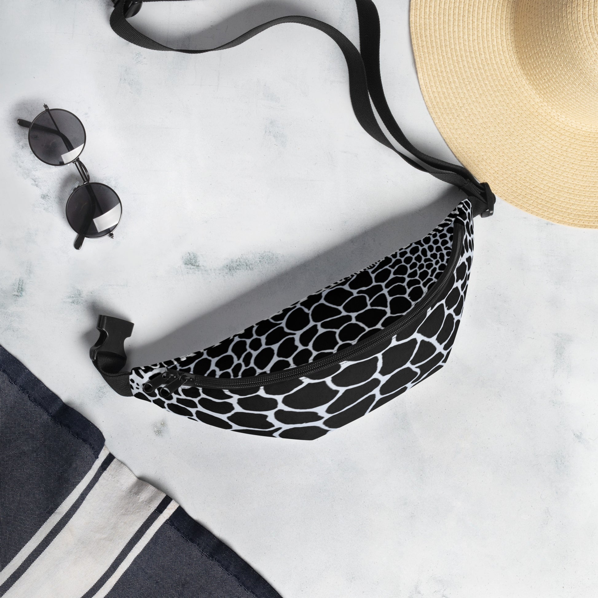 Wild Black and White Outline Fanny Pack | Animal Organic Print | Festival Waist Pack | - Comfortable Culture - Fanny Packs - Comfortable Culture