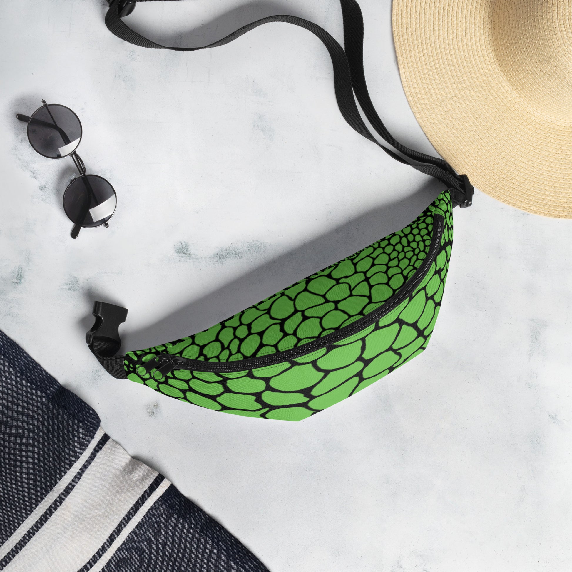 Wild Fanny Pack (Green/Black) | Colorful Organic Print | Festival Bum Bag | Belt Bag | Waist Pack | - Comfortable Culture - Fanny Packs - Comfortable Culture