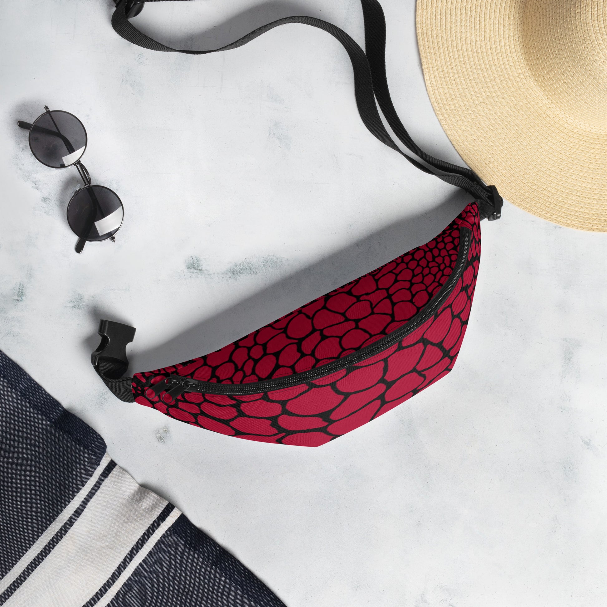 Wild Fanny Pack (Blood Red) | Colorful Organic Print | Festival Bum Bag | Belt Bag | Waist Pack | - Comfortable Culture - Fanny Packs - Comfortable Culture