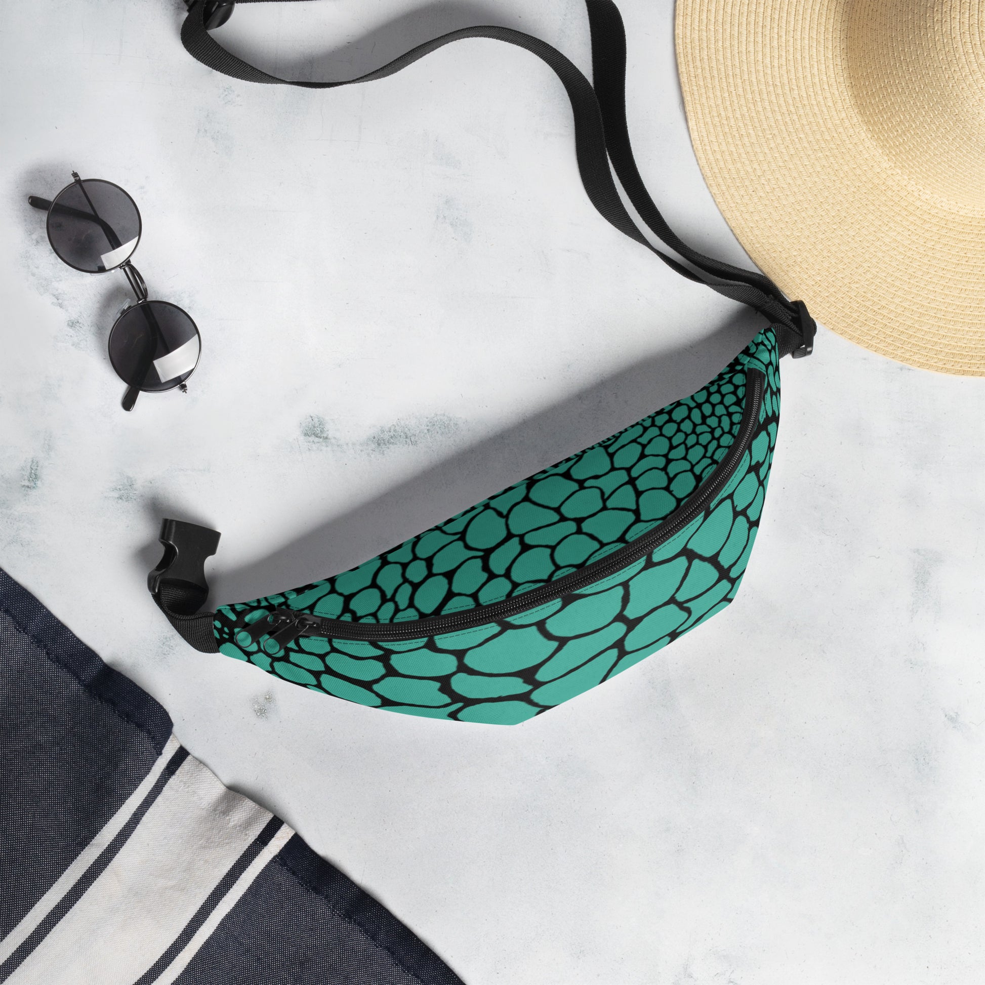 Wild Fanny Pack (Teal) | Colorful Organic Print | Festival Bum Bag | Belt Bag | Waist Pack | - Comfortable Culture - Fanny Packs - Comfortable Culture