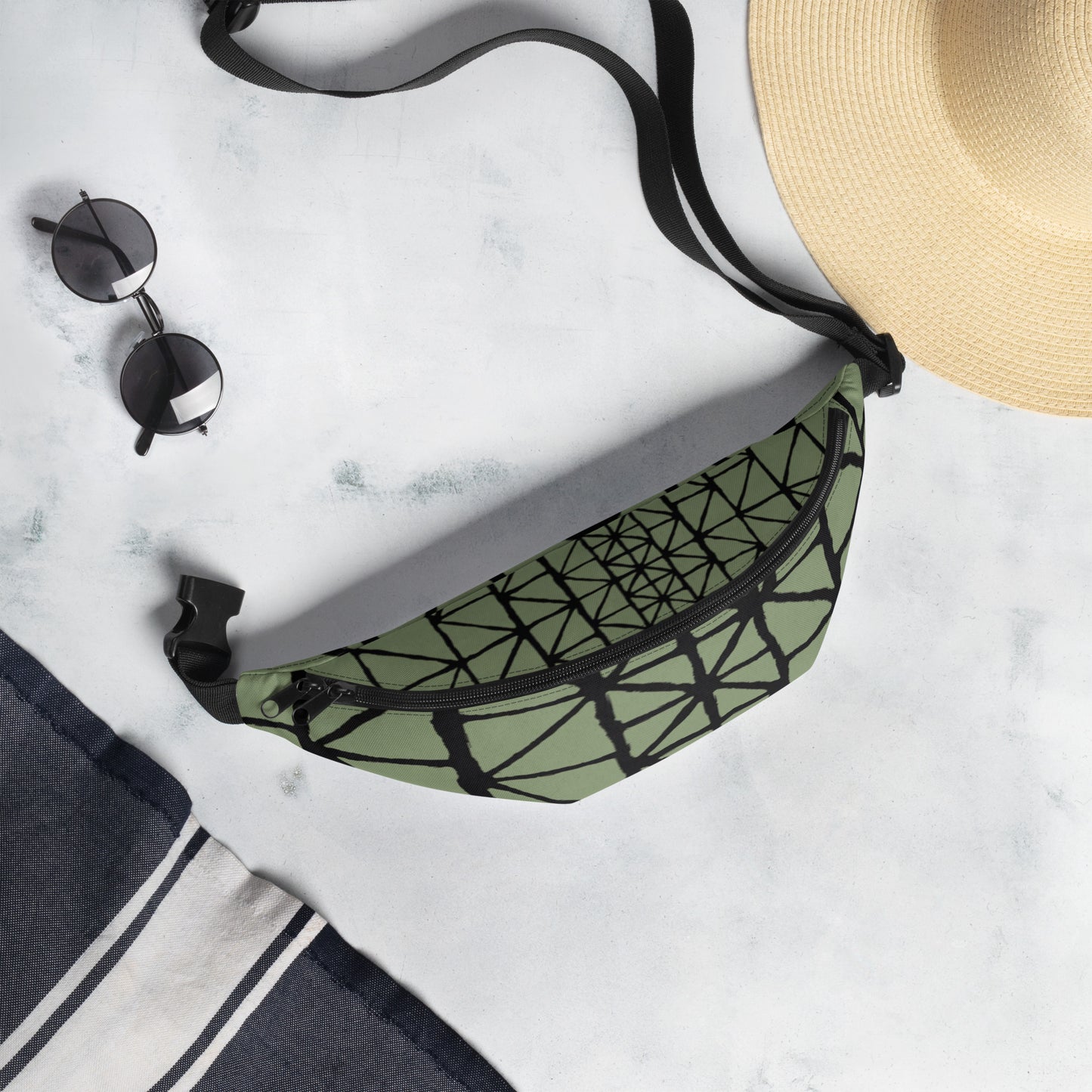 Tribal Pattern Fanny Pack (Desert Chaparral Green) | Festival Bum Bag | Belt Bag | Waist Pack | Geometric Pattern | - Comfortable Culture - Fanny Packs - Comfortable Culture