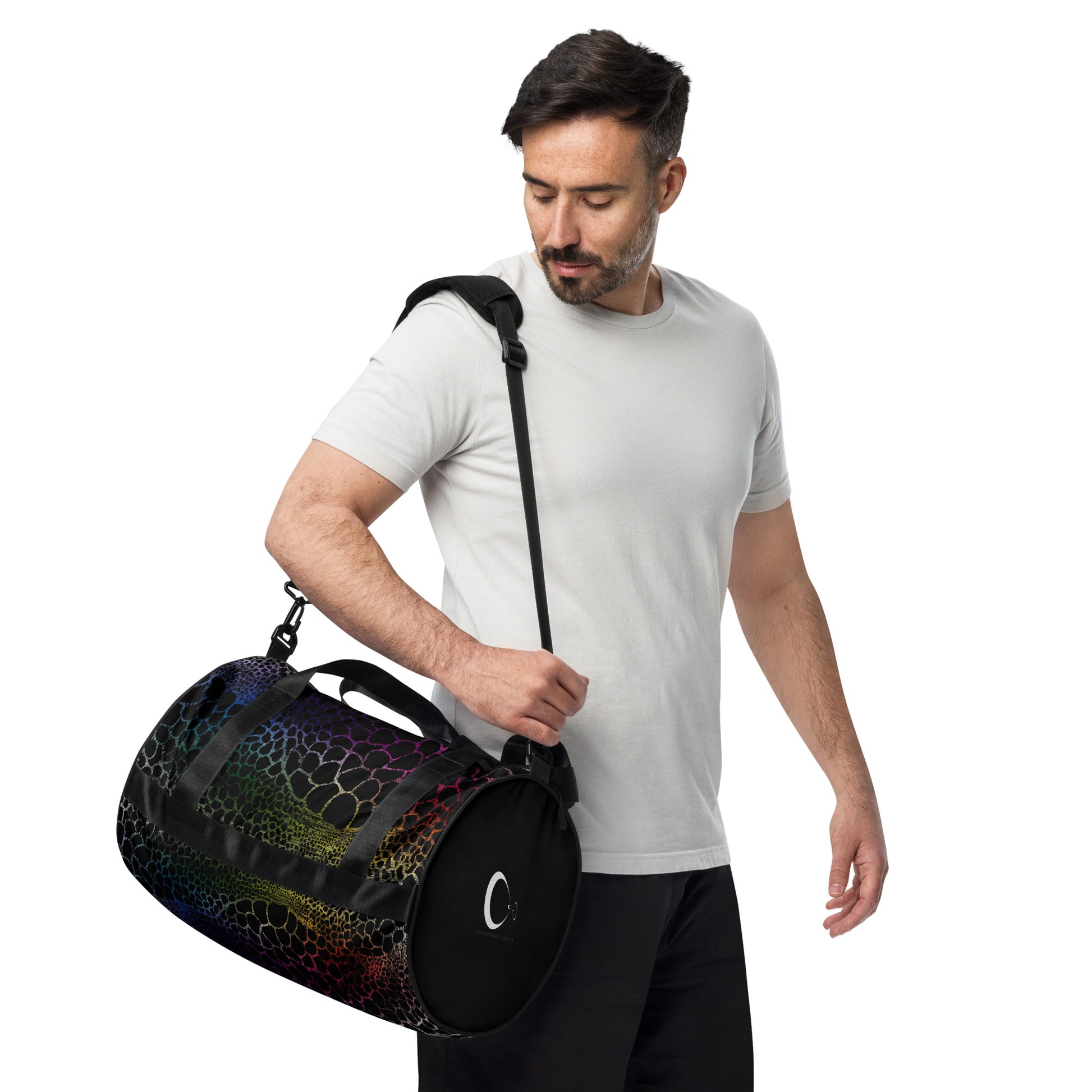 Wild Rainbow Outline (Gym Duffel Bag) - Comfortable Culture - Duffel Bags - Comfortable Culture