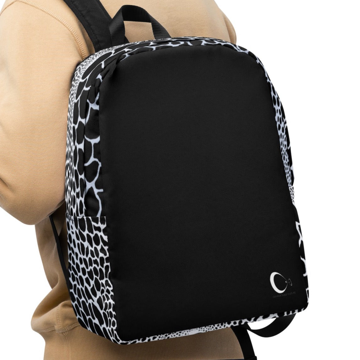 A black PU fashionable dot print combination backpack for daily