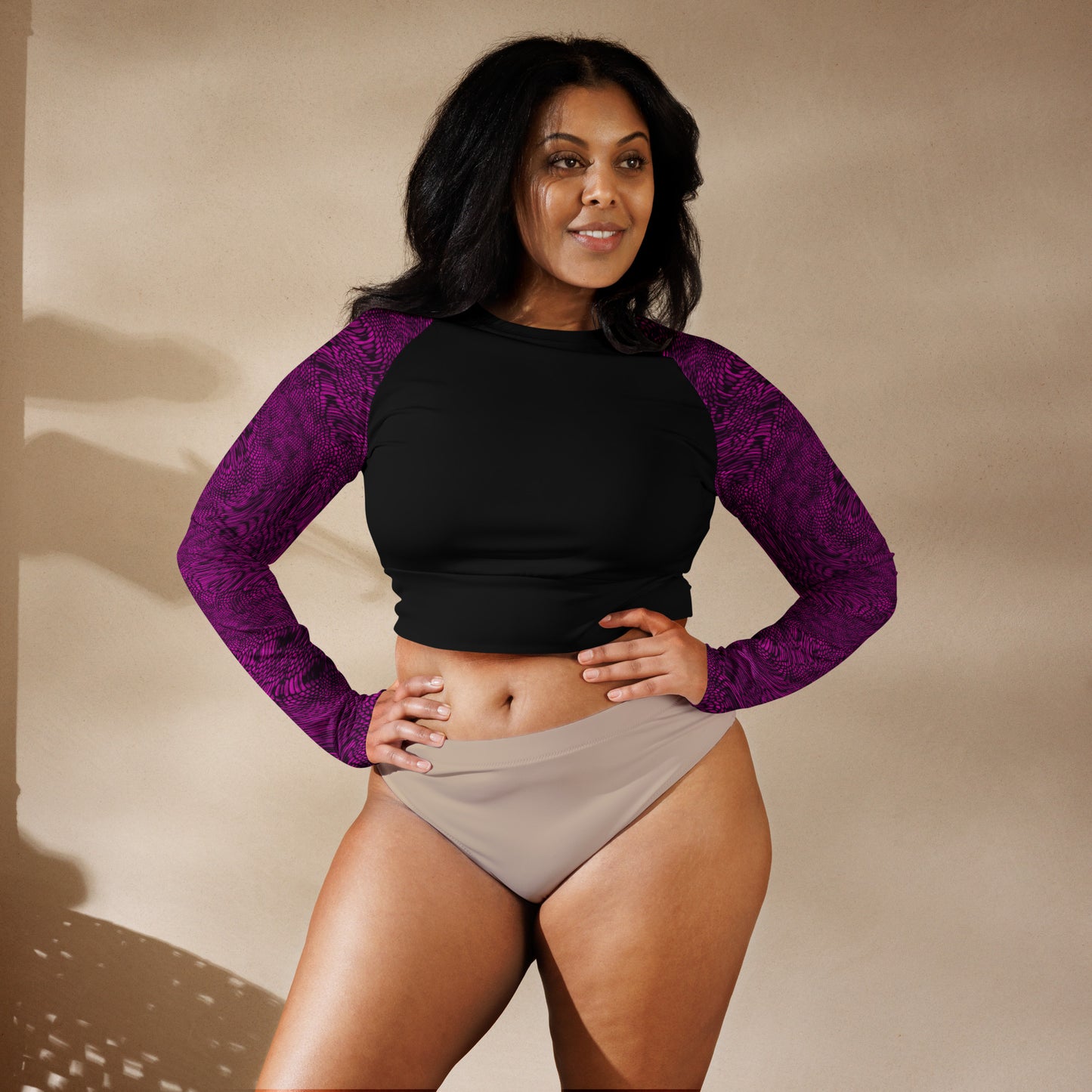 Fractal Long-sleeve Crop Top (Magenta)