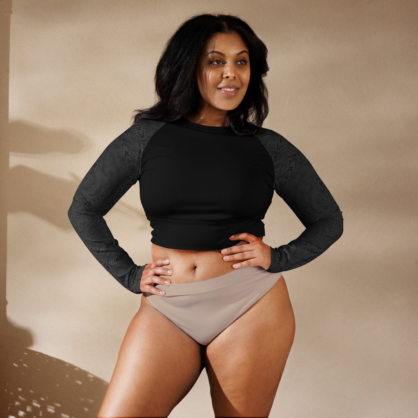 Fractal Long-sleeve Crop Top (Eclipse Grey)