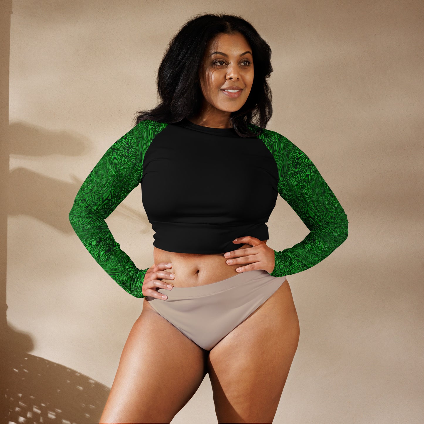 Fractal Long-sleeve Crop Top (Green)