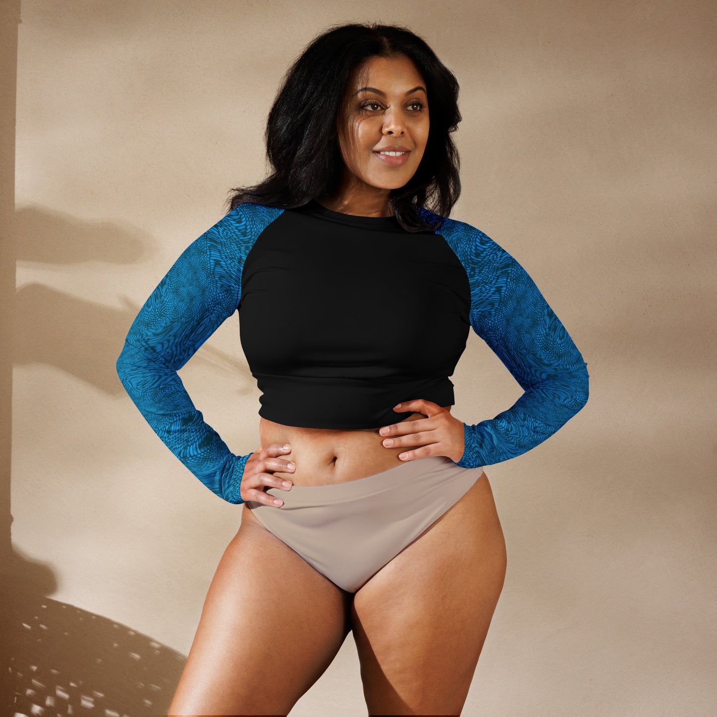 Fractal Long-sleeve Crop Top (Sky Blue)