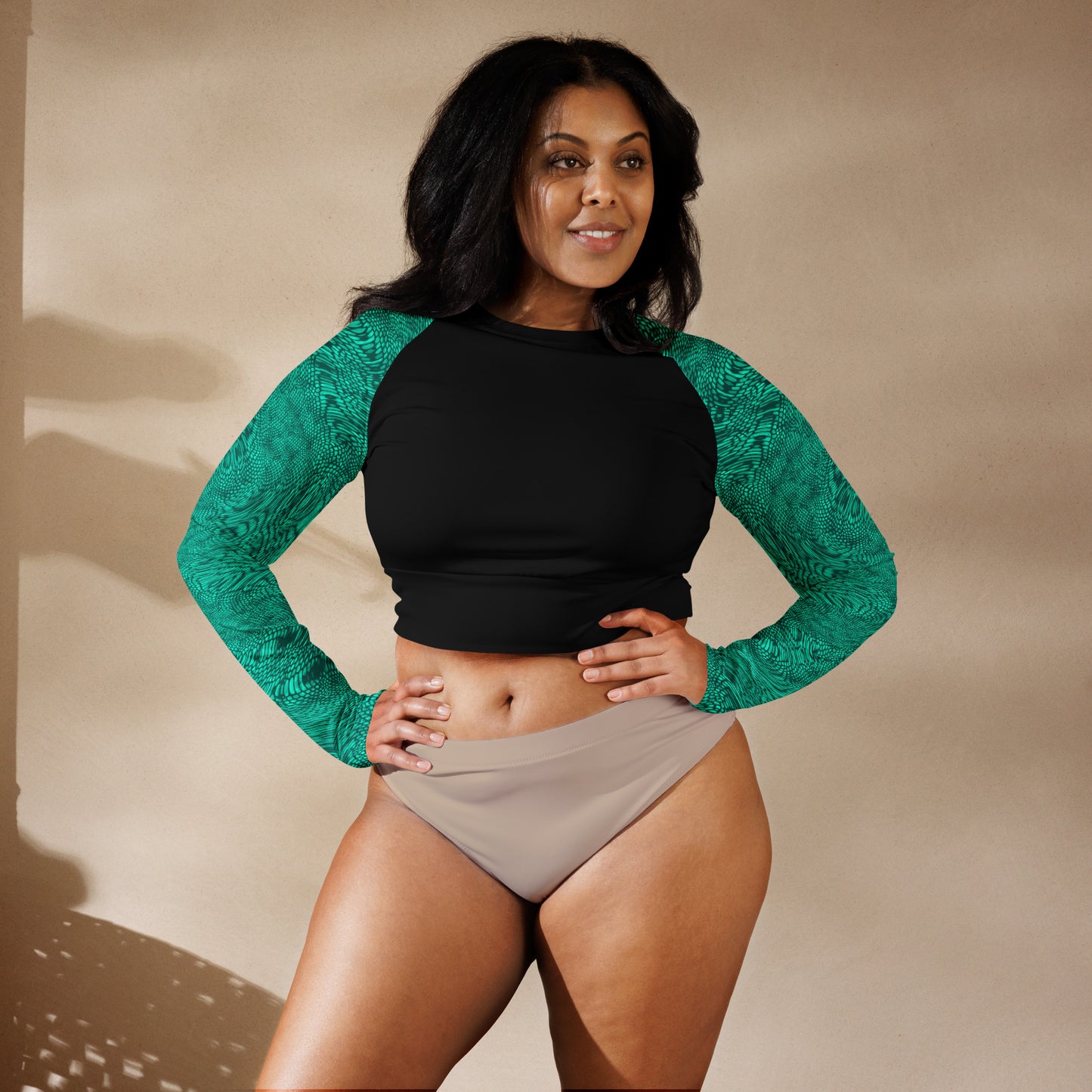 Fractal Long-sleeve Crop Top (Teal)