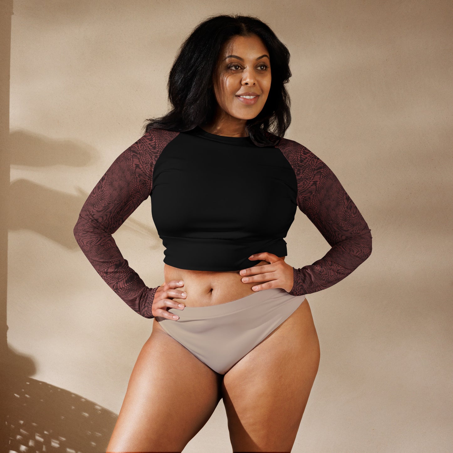 Fractal Long-sleeve Crop Top (Terracotta)