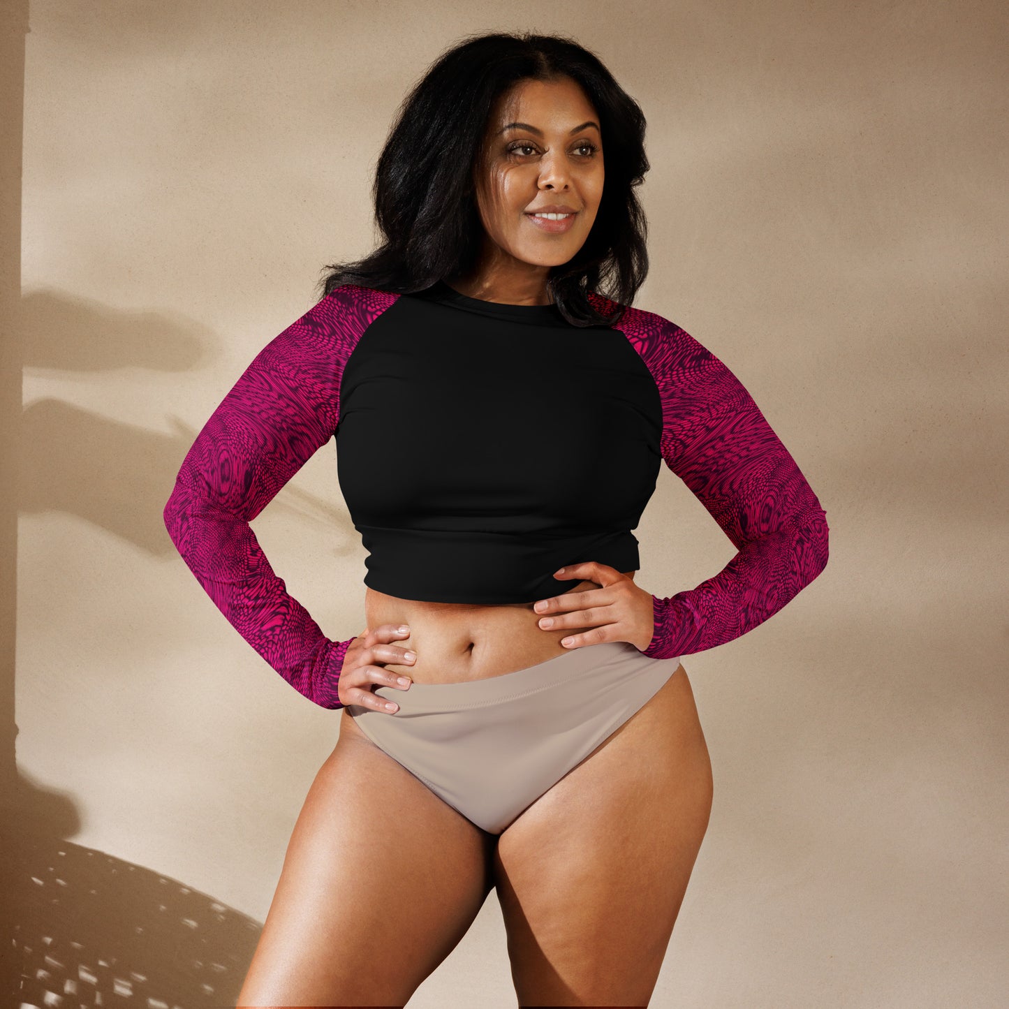 Fractal Long-sleeve Crop Top (Hot Pink)
