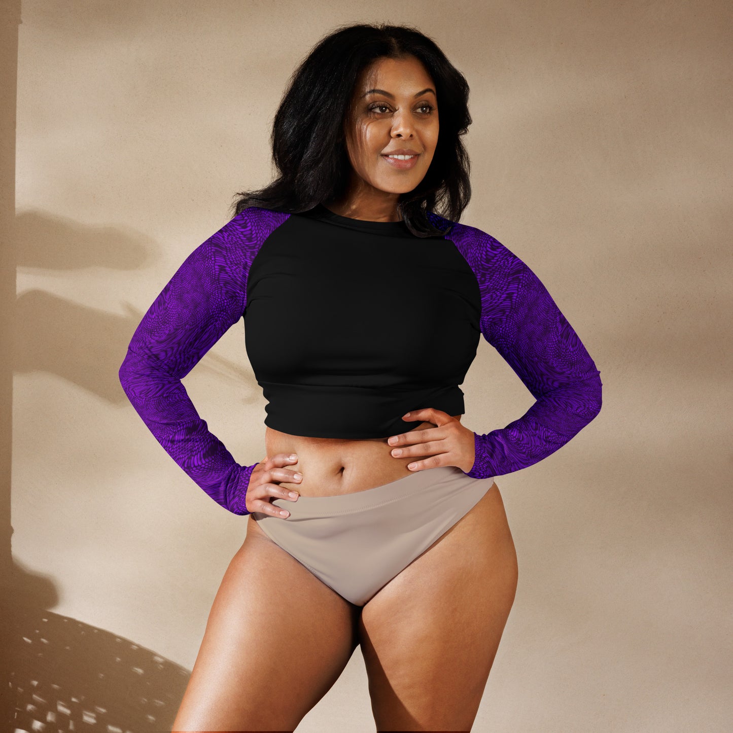 Fractal Long-sleeve Crop Top (Deep Purple)